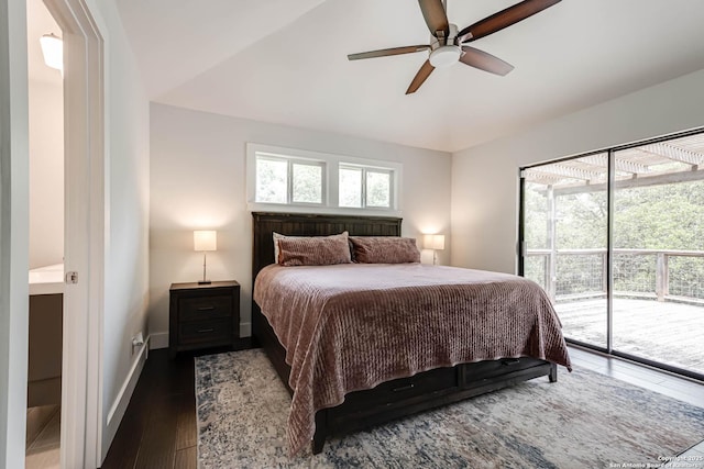 9811 Rebel Queen, San Antonio, TX 78255 - bedroom with access to outside, vaulted ceiling, wood finished floors, baseboards, and ceiling fan