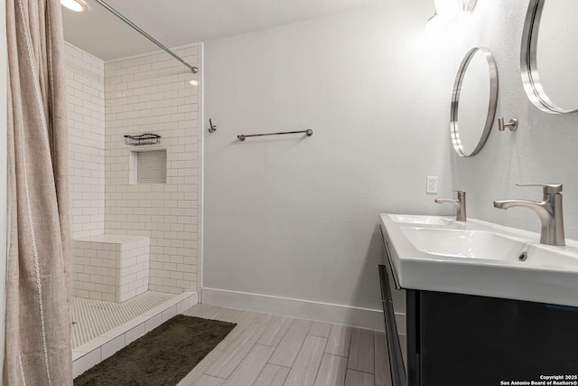 9811 Rebel Queen, San Antonio, TX 78255 - full bathroom with a shower stall, vanity, and wood tiled floors