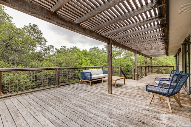 9811 Rebel Queen, San Antonio, TX 78255 - wooden deck with an outdoor living space and a pergola