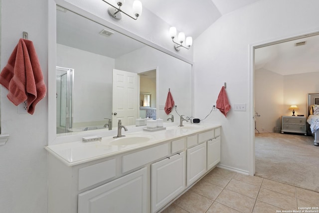 21503 Rio Comal, San Antonio, TX 78259 - full bathroom with connected bathroom, tile patterned flooring, and double vanity
