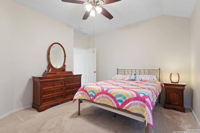 21503 Rio Comal, San Antonio, TX 78259 - carpeted bedroom featuring vaulted ceiling, a ceiling fan, and baseboards