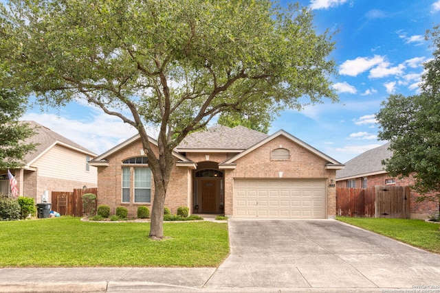 3136 San Miguel, New Braunfels, TX 78132 - ranch-style house featuring brick siding, a garage, driveway, and roof with shingles