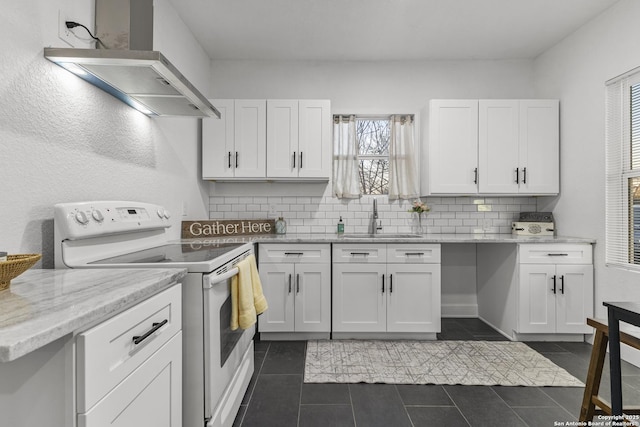 1527 W French Pl, San Antonio, TX 78201 - kitchen with electric stove, a sink, ventilation hood, tasteful backsplash, and plenty of natural light