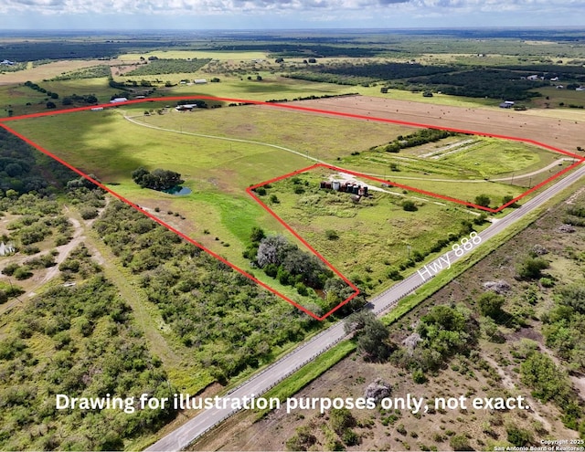 3389 Fm 888, Beeville, TX 78102 - aerial view of sparsely populated area with property parcel outlined