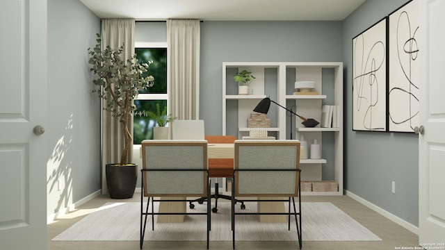 12003 Kite Bnd, San Antonio, TX 78221 - dining area featuring an office area, baseboards, and carpet