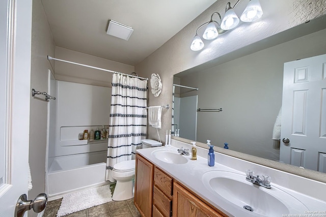 1227 Sun Spg, San Antonio, TX 78245 - full bath with toilet, shower / tub combo, double vanity, and tile patterned floors