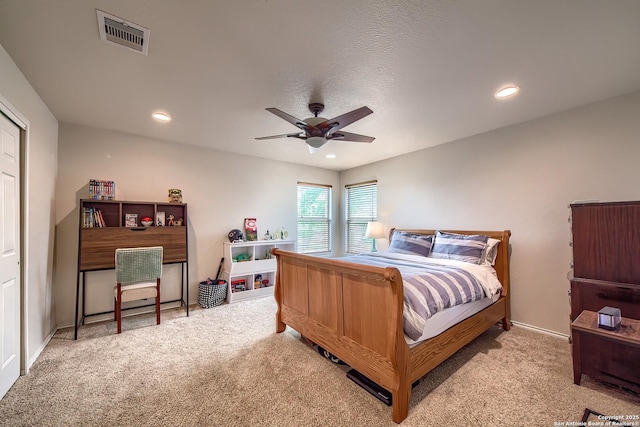 1227 Sun Spg, San Antonio, TX 78245 - bedroom featuring light carpet, recessed lighting, a ceiling fan, and baseboards