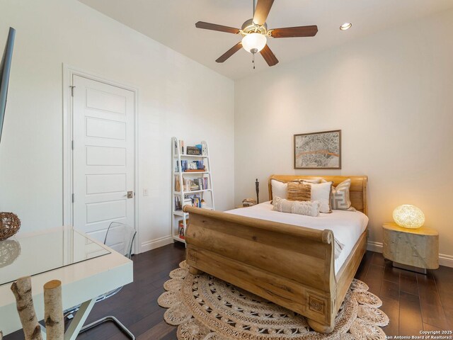 7 Naples Ct, San Antonio, TX 78257 - bedroom featuring wood-type flooring, recessed lighting, baseboards, an office area, and a ceiling fan