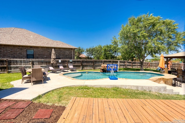 1235 Long Gate, New Braunfels, TX 78130 - view of pool with a fenced backyard, a patio, and a wooden deck