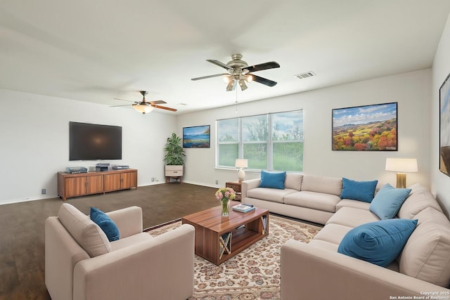 15603 Hastings Park, Selma, TX 78154 - living room featuring a ceiling fan, baseboards, and wood finished floors