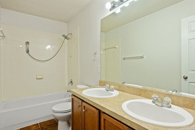 15603 Hastings Park, Selma, TX 78154 - full bathroom with toilet, shower / bath combination, double vanity, and tile patterned flooring