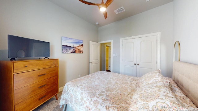 2542 Varrelmann, New Braunfels, TX 78132 - carpeted bedroom with a closet, a ceiling fan, and baseboards