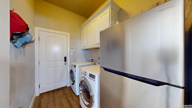 2542 Varrelmann, New Braunfels, TX 78132 - laundry area with cabinet space, washer and clothes dryer, dark wood-style floors, and baseboards