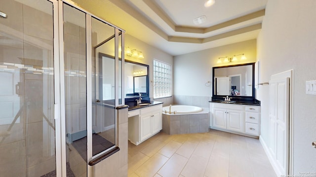 2542 Varrelmann, New Braunfels, TX 78132 - bathroom with a stall shower, a garden tub, two vanities, and tile patterned floors