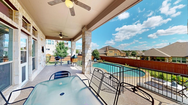 2542 Varrelmann, New Braunfels, TX 78132 - view of patio with ceiling fan, fence, a residential view, and outdoor dining area