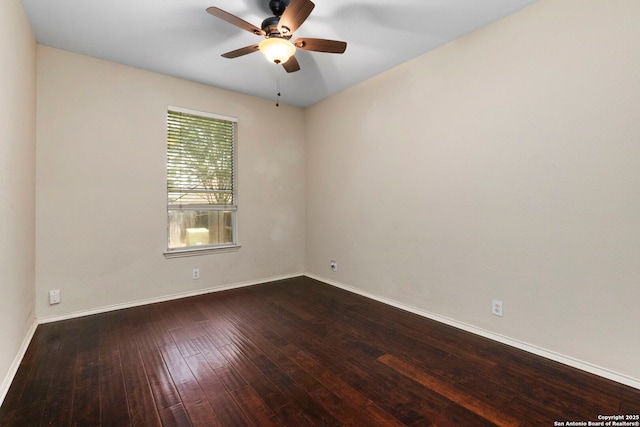 8807 Brae Crst, San Antonio, TX 78249 - unfurnished room with ceiling fan, dark wood-style floors, and baseboards