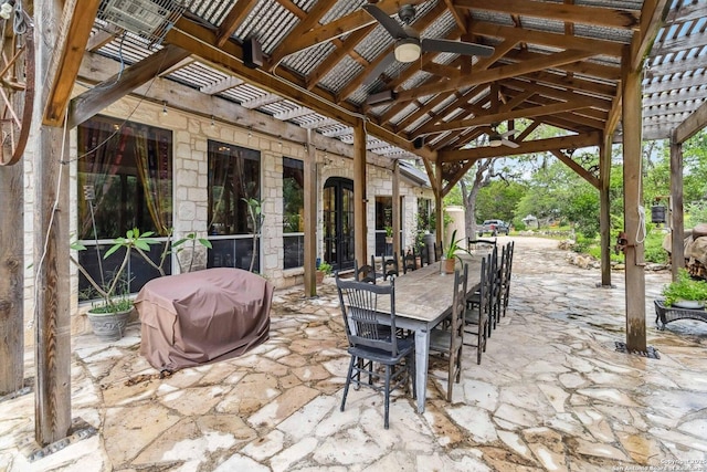 111 Kendall Oaks, Boerne, TX 78006 - view of patio with ceiling fan, grilling area, and a pergola