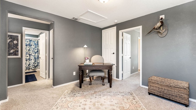 2527 Villa Rufina, San Antonio, TX 78259 - office area with attic access, carpet floors, and baseboards