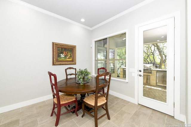 23018 Osprey, San Antonio, TX 78260 - dining space featuring ornamental molding, baseboards, and recessed lighting
