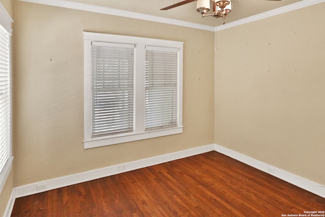 1919 W Magnolia Ave, San Antonio, TX 78201 - empty room with a ceiling fan, baseboards, wood finished floors, and crown molding