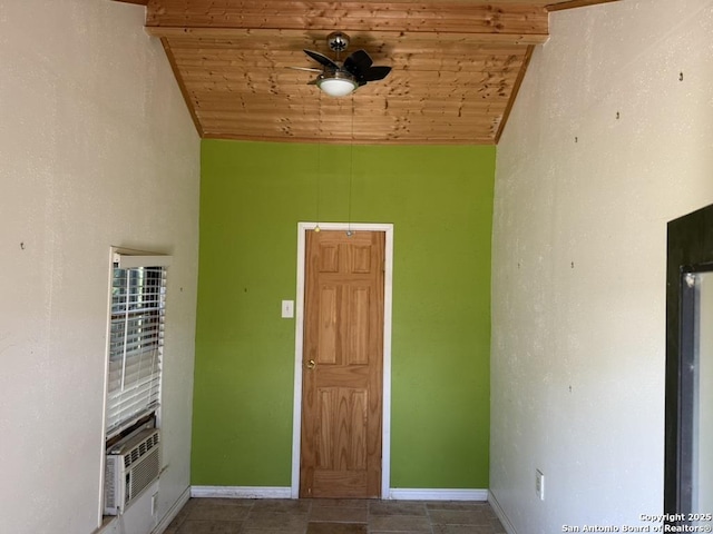 1919 W Magnolia Ave, San Antonio, TX 78201 - spare room featuring wooden ceiling, a ceiling fan, baseboards, cooling unit, and vaulted ceiling
