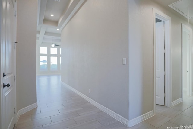 4862 Blue Jasmin, San Antonio, TX 78245 - hallway with attic access, baseboards, and recessed lighting