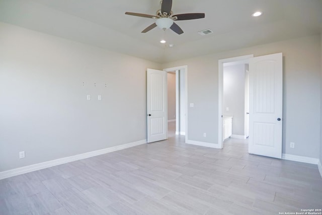 4862 Blue Jasmin, San Antonio, TX 78245 - unfurnished bedroom featuring recessed lighting, baseboards, light wood-style floors, and ceiling fan