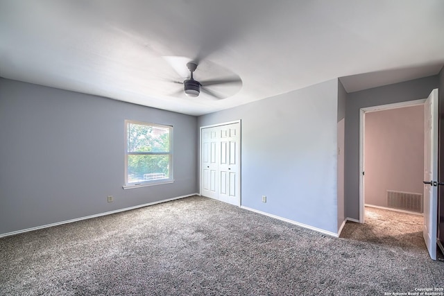 13811 Sunny Gln, San Antonio, TX 78217 - unfurnished bedroom with carpet floors, baseboards, a closet, and ceiling fan