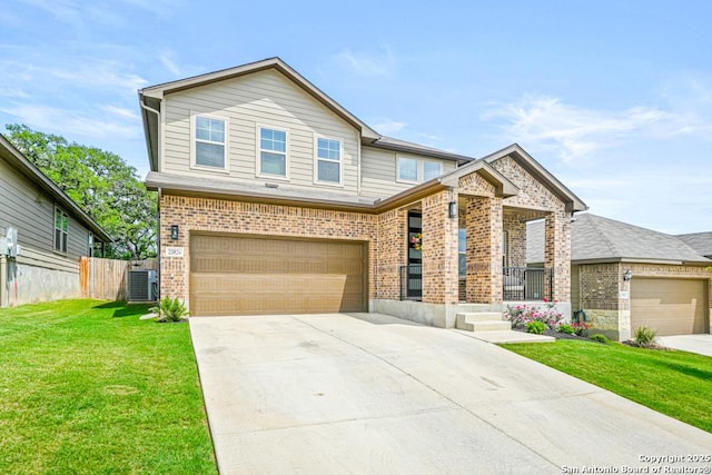 25826 Marigold Oaks, Boerne, TX 78006 - view of front of property with brick siding, concrete driveway, a garage, and central AC
