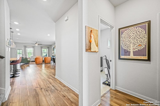 25826 Marigold Oaks, Boerne, TX 78006 - hallway with light wood-type flooring, recessed lighting, and baseboards