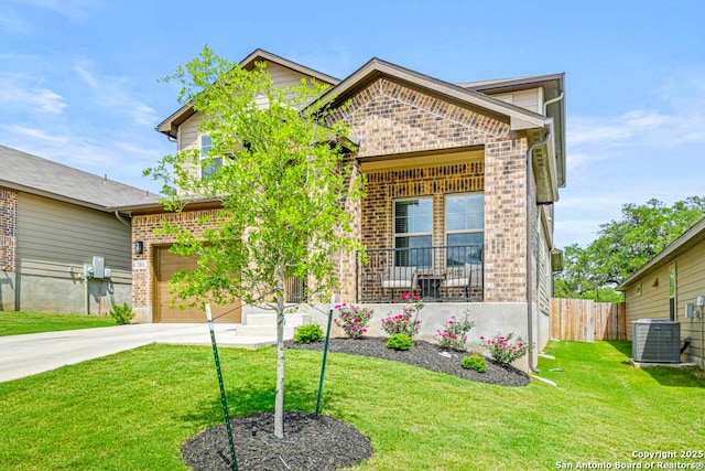 25826 Marigold Oaks, Boerne, TX 78006 - view of front facade featuring central air condition unit, brick siding, driveway, and an attached garage