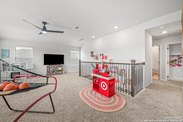 25826 Marigold Oaks, Boerne, TX 78006 - game room with carpet, a ceiling fan, recessed lighting, and baseboards