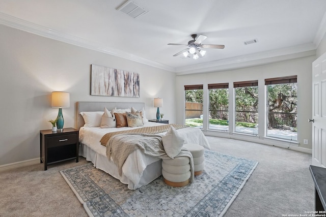 51 Stonewall Bnd, San Antonio, TX 78256 - carpeted bedroom featuring ornamental molding, baseboards, and a ceiling fan