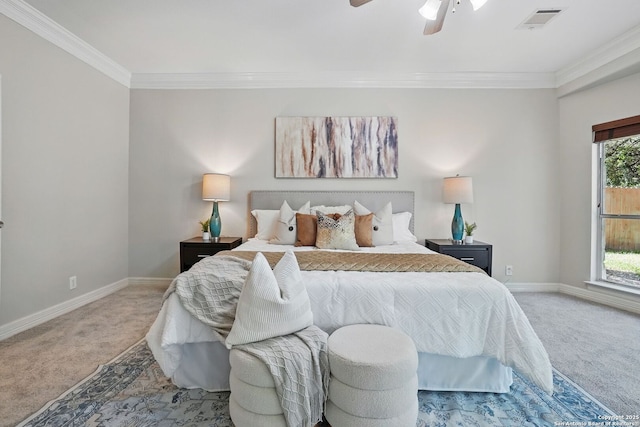 51 Stonewall Bnd, San Antonio, TX 78256 - bedroom featuring carpet, crown molding, baseboards, and ceiling fan