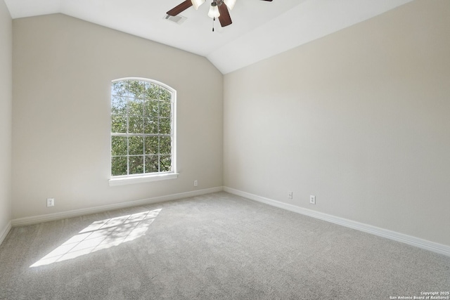 51 Stonewall Bnd, San Antonio, TX 78256 - carpeted empty room featuring a ceiling fan, lofted ceiling, and baseboards