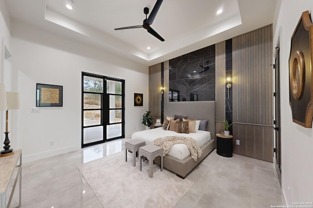 1356 Capitare, New Braunfels, TX 78132 - bedroom featuring a tray ceiling, recessed lighting, baseboards, and ceiling fan