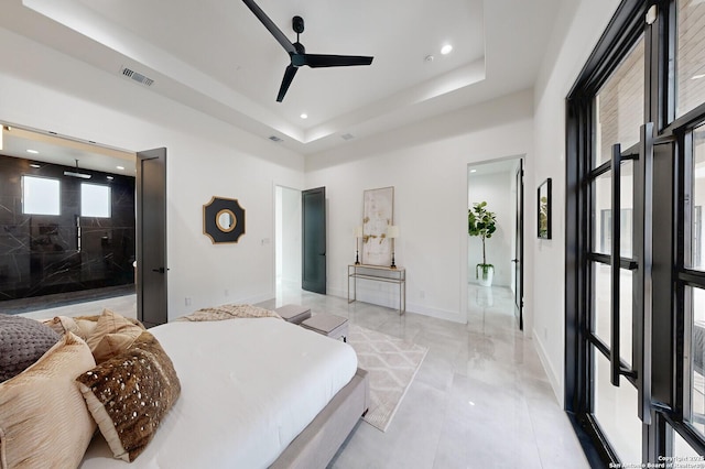 1356 Capitare, New Braunfels, TX 78132 - bedroom with a tray ceiling, baseboards, and recessed lighting