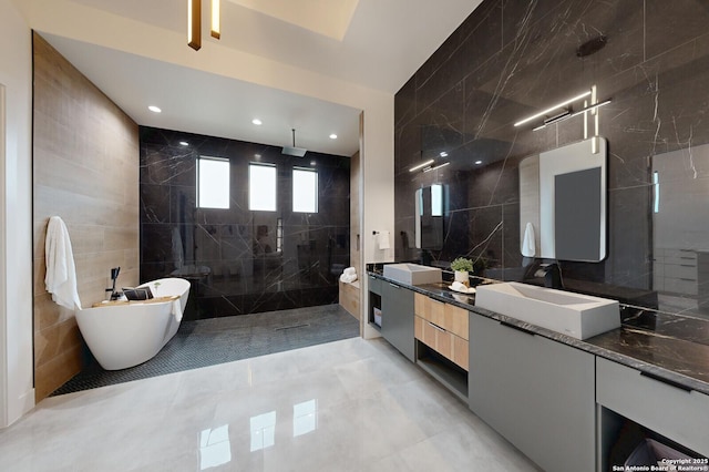 1356 Capitare, New Braunfels, TX 78132 - bathroom with tile walls, a tile shower, double vanity, and a freestanding bath