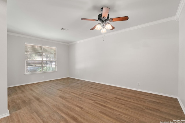 17223 Darlington Run, San Antonio, TX 78247 - unfurnished room with light wood-type flooring, ornamental molding, ceiling fan, and baseboards