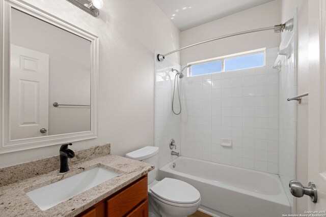 17223 Darlington Run, San Antonio, TX 78247 - bathroom featuring toilet, vanity, and shower / washtub combination