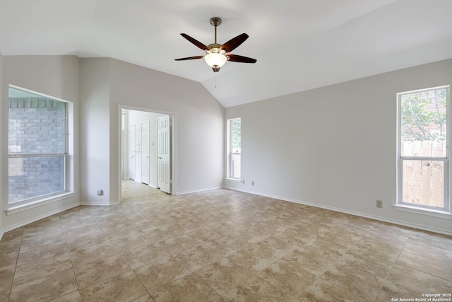 4635 Shavano Birch, San Antonio, TX 78230 - spare room with lofted ceiling, ceiling fan, light tile patterned flooring, and baseboards