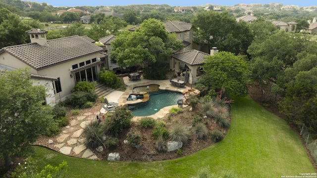 2219 Clubs Dr, Boerne, TX 78006 - view from above of property featuring a pool area