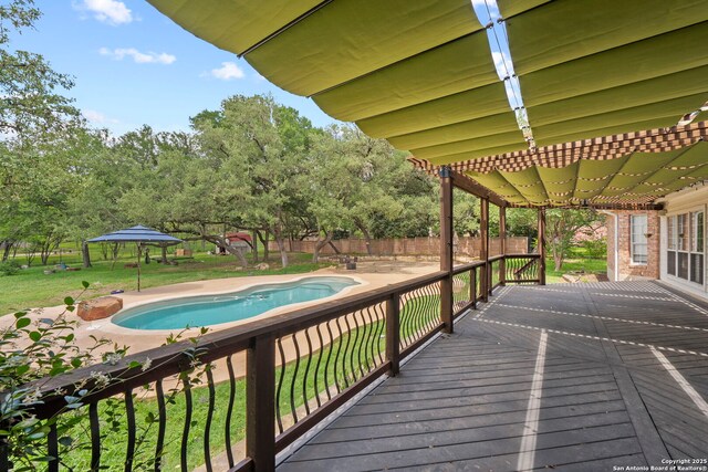 9403 Gardenia Bnd, San Antonio, TX 78266 - wooden terrace featuring a gazebo and view of scattered trees