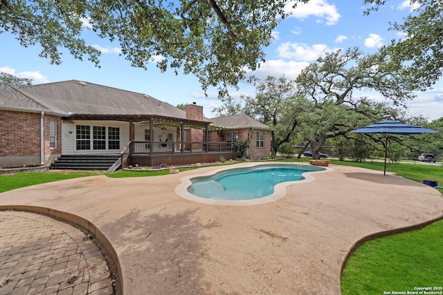 9403 Gardenia Bnd, San Antonio, TX 78266 - outdoor pool with a patio and a wooden deck