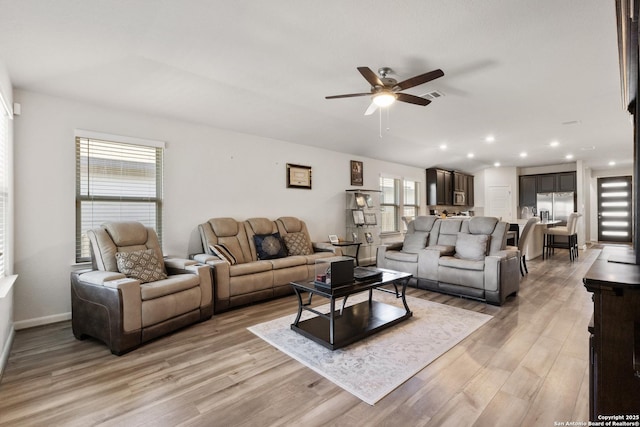 4540 Appaloosa, San Antonio, TX 78245 - living room with ceiling fan, light wood-type flooring, recessed lighting, and baseboards