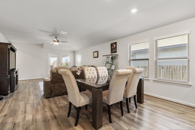 4540 Appaloosa, San Antonio, TX 78245 - dining space with light wood-style flooring, a ceiling fan, and baseboards