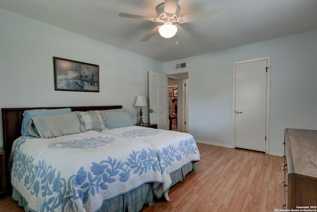5810 Windvale, Windcrest, TX 78239 - bedroom featuring light wood-style flooring, baseboards, and ceiling fan