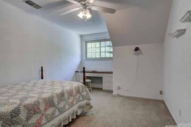 5810 Windvale, Windcrest, TX 78239 - bedroom with light colored carpet, a desk, a ceiling fan, and baseboards