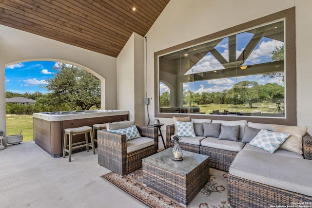 2319 Cascada, Spring Branch, TX 78070 - view of patio with a hot tub, an outdoor hangout area, and ceiling fan