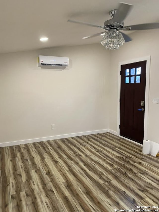 2319 Cascada, Spring Branch, TX 78070 - entrance foyer featuring a wall mounted air conditioner, wood finished floors, ceiling fan, baseboards, and recessed lighting